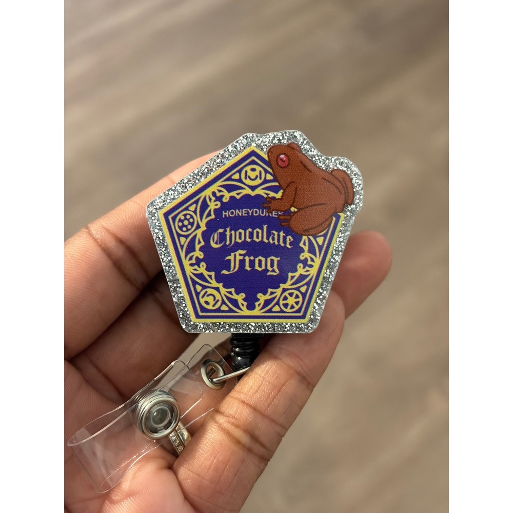 Harry Potter Honeydukes Chocolate Frog Retractable Badge Reel ID Holder Glitter